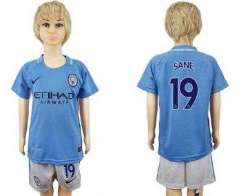 Manchester City #19 Sane Home Kid Soccer Club Jersey