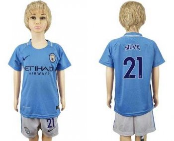 Manchester City #21 Silva Home Kid Soccer Club Jersey