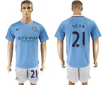 Manchester City #21 Silva Home Soccer Club Jersey