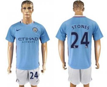 Manchester City #24 Stones Home Soccer Club Jersey