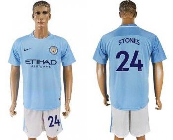 Manchester City #24 Stones Home Soccer Club Jersey