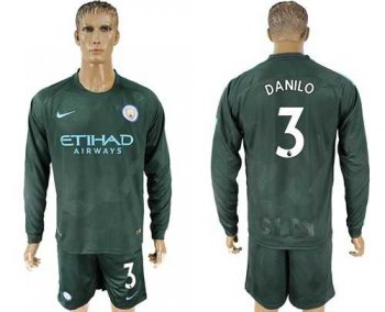 Manchester City #3 Danilo Sec Away Long Sleeves Soccer Club Jersey