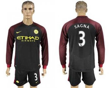 Manchester City #3 Sagna Away Long Sleeves Soccer Club Jersey