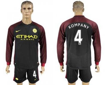 Manchester City #4 Kompany Away Long Sleeves Soccer Club Jersey