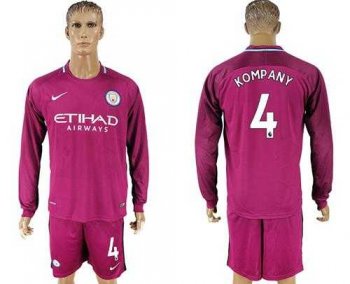 Manchester City #4 Kompany Away Long Sleeves Soccer Club Jersey