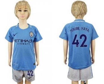 Manchester City #42 Toure YAYA Home Kid Soccer Club Jersey