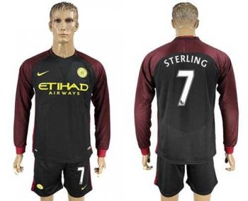 Manchester City #7 Sterling Away Long Sleeves Soccer Club Jersey