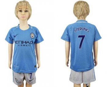 Manchester City #7 Sterling Home Kid Soccer Club Jersey