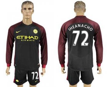 Manchester City #72 Iheanacho Away Long Sleeves Soccer Club Jersey