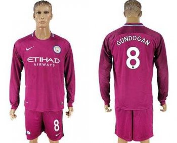 Manchester City #8 Gundogan Away Long Sleeves Soccer Club Jersey