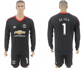 Manchester United #1 De Gea Black Goalkeeper Long Sleeves Soccer Club Jersey