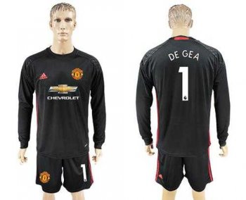 Manchester United #1 De Gea Black Goalkeeper Long Sleeves Soccer Club Jersey