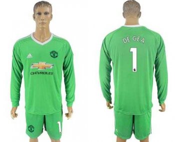 Manchester United #1 De Gea Green Goalkeeper Long Sleeves Soccer Club Jersey