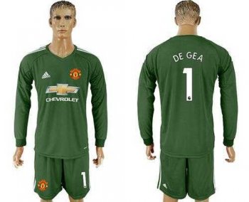 Manchester United #1 De Gea Green Goalkeeper Long Sleeves Soccer Club Jersey