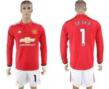 Manchester United #1 DE GEA Red Home Long Sleeves Soccer Club Jersey