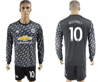 Manchester United #10 Rooney Black Long Sleeves Soccer Club Jersey