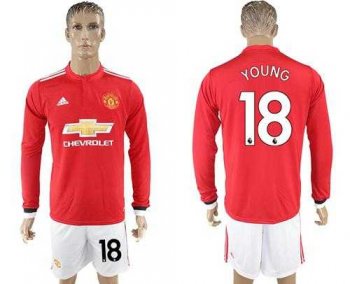 Manchester United #18 Young Red Home Long Sleeves Soccer Club Jersey