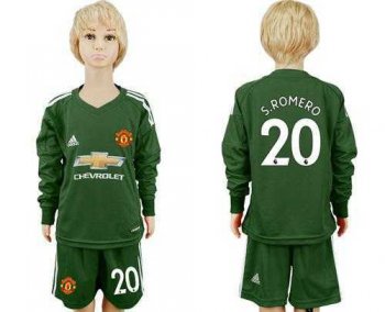 Manchester United #20 S.Romero Green Goalkeeper Long Sleeves Kid Soccer Club Jersey