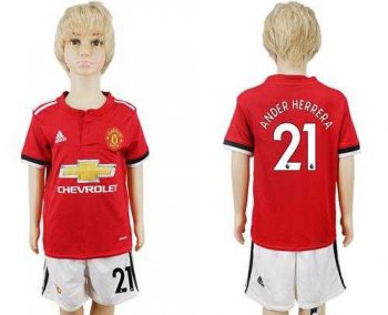 Manchester United #21 Ander Herrera Home Kid Soccer Club Jersey