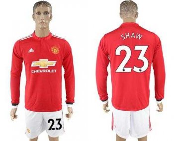 Manchester United #23 Shaw Red Home Long Sleeves Soccer Club Jersey