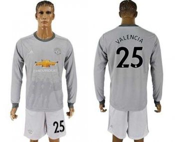 Manchester United #25 Valencia Sec Away Long Sleeves Soccer Club Jersey