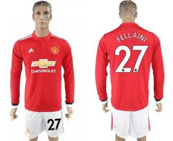 Manchester United #27 Fellaini Red Home Long Sleeves Soccer Club Jersey