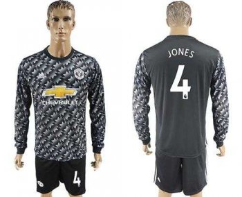 Manchester United #4 Jones Black Long Sleeves Soccer Club Jersey