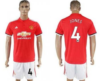 Manchester United #4 Jones Red Home Soccer Club Jersey