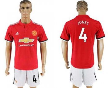 Manchester United #4 Jones Red Home Soccer Club Jersey