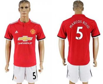 Manchester United #5 Marcos Rojo Red Home Soccer Club Jersey