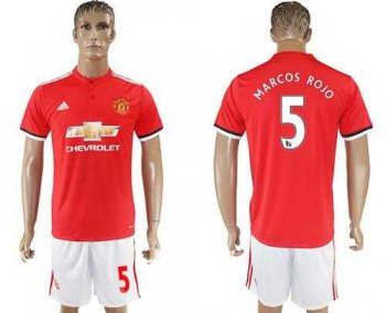 Manchester United #5 Marcos Rojo Red Home Soccer Club Jersey