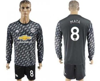 Manchester United #8 Mata Black Long Sleeves Soccer Club Jersey