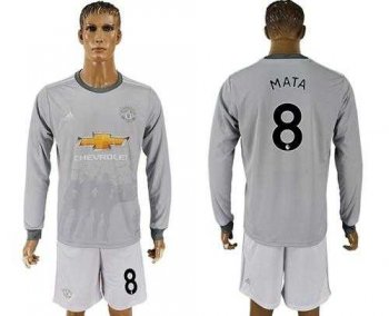 Manchester United #8 Mata Sec Away Long Sleeves Soccer Club Jersey