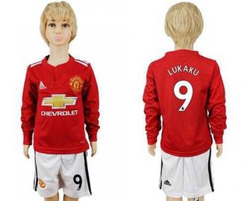 Manchester United #9 Lukaku Home Long Sleeves Kid Soccer Club Jersey