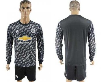 Manchester United Blank Black Long Sleeves Soccer Club Jersey