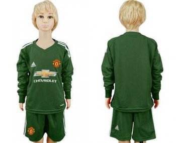 Manchester United Blank Green Goalkeeper Long Sleeves Kid Soccer Club Jersey