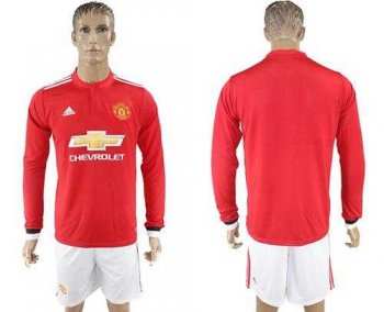 Manchester United Blank Red Home Long Sleeves Soccer Club Jersey