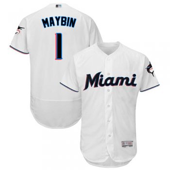 marlins #1 Cameron Maybin White Flexbase Authentic Collection Stitched Baseball Jersey