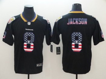 Men Baltimore Ravens 8 Jackson Nike USA Flag Fashion Black Color Rush Limited NFL Jerseys