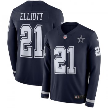 Men Dallas Cowboys 21 Elliott blue Limited NFL Nike Therma Long Sleeve Jersey