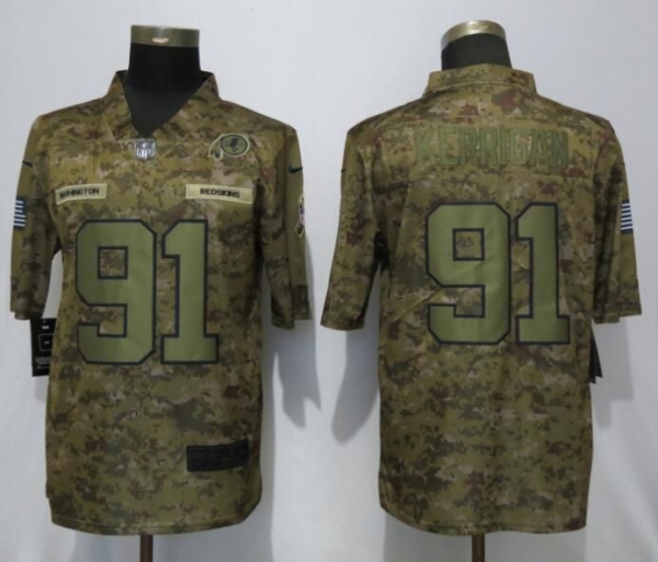 Men's Washington Red Skins 91 Kerrigan Nike Camo Salute to Service Limited NFL Jerseys