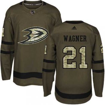 Men's Adidas Anaheim Ducks #21 Chris Wagner Green Salute to Service Stitched NHL