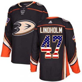 Men's Adidas Anaheim Ducks #47 Hampus Lindholm Black Home Authentic USA Flag Stitched NHL Jersey