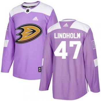 Men's Adidas Anaheim Ducks #47 Hampus Lindholm Purple Authentic Fights Cancer Stitched NHL Jersey