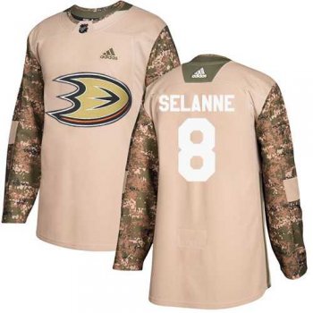 Men's Adidas Anaheim Ducks #8 Teemu Selanne Camo Authentic 2017 Veterans Day Stitched NHL Jersey