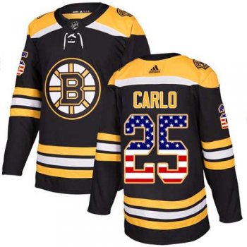 Men's Adidas Boston Bruins #25 Brandon Carlo Black Home Authentic USA Flag Stitched NHL Jersey