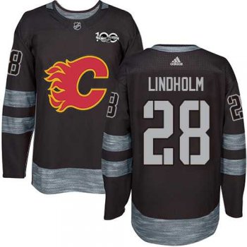 Men's Adidas Calgary Flames #28 Elias Lindholm Black 1917-2017 100th Anniversary Stitched NHL Jersey