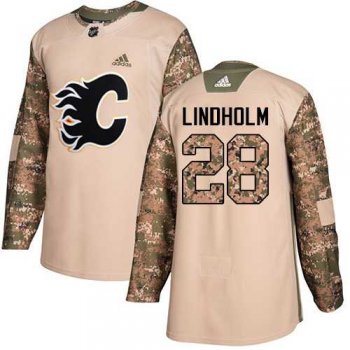 Men's Adidas Calgary Flames #28 Elias Lindholm Camo Authentic 2017 Veterans Day Stitched NHL Jersey