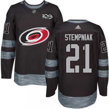 Men's Adidas Carolina Hurricanes #21 Lee Stempniak Black 1917-2017 100th Anniversary NHL Jersey