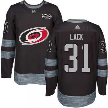 Men's Adidas Carolina Hurricanes #31 Eddie Lack Black 1917-2017 100th Anniversary NHL Jersey